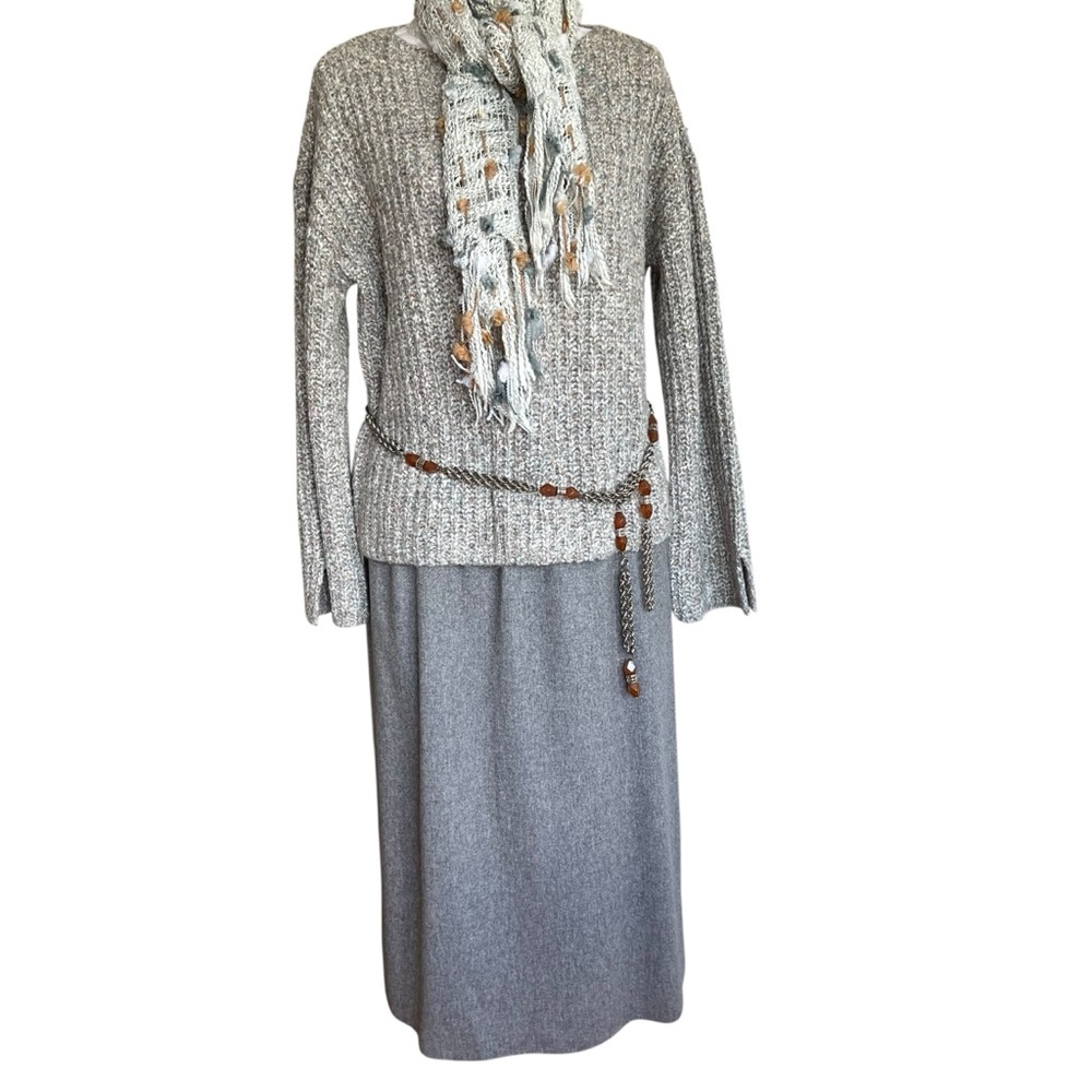 Vintage Evan-Picone Woman 100% Wool Grey Midi Skirt Size 18 W ILGWU USA